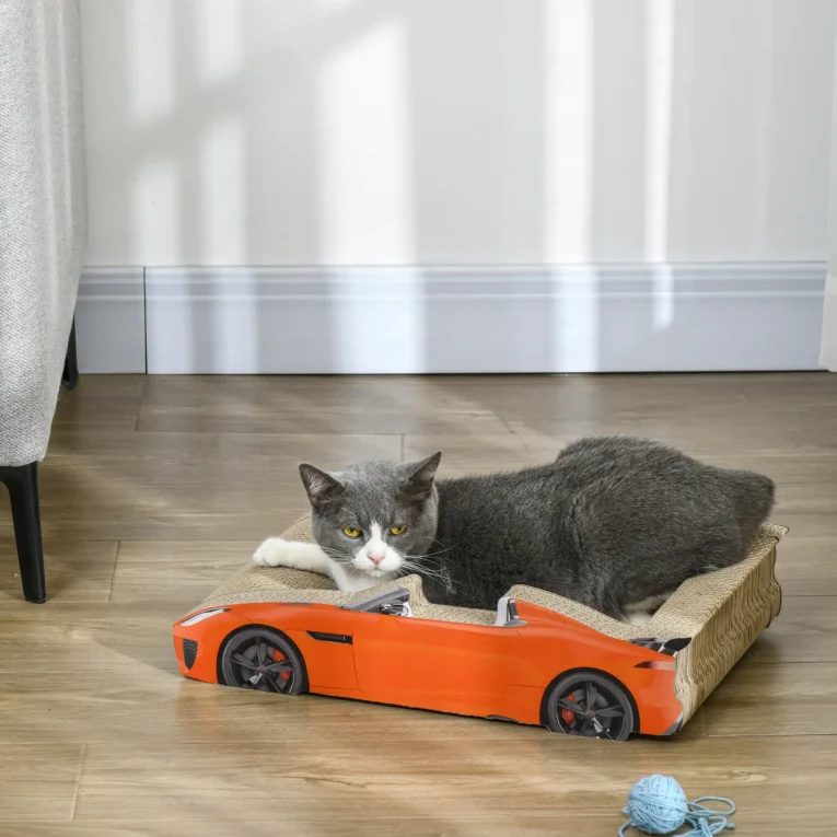 Car-Shaped Cardboard Cat Scratcher with Catnip – Red, 50cm