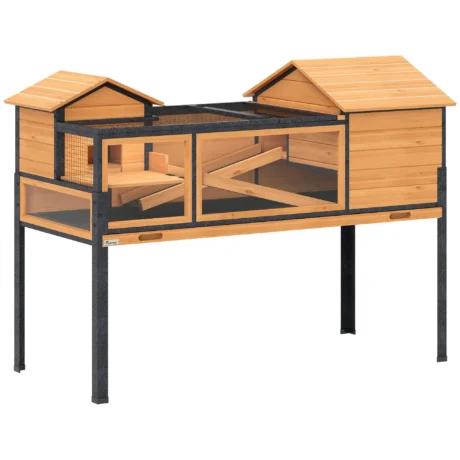 Raised Wooden Tortoise Table with Shelters and Tray &ndash; Yellow, 128cm
