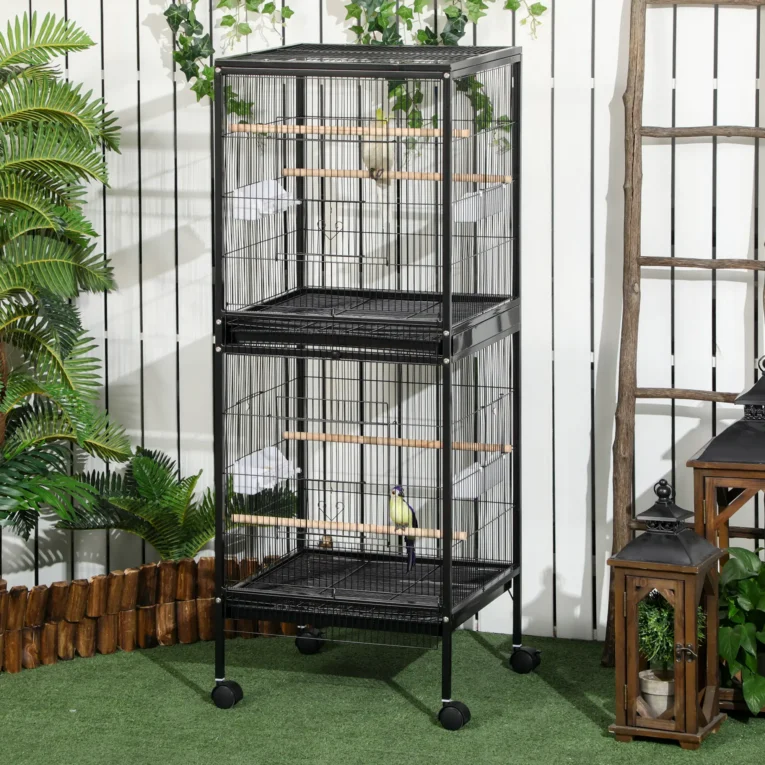Large Bird Cage Aviary with Wheels – Black