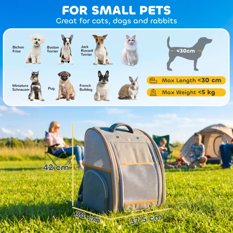 Folding Pet Backpack with Mesh Windows – Grey, 5kg Capacity Folding Pet Backpack with Mesh Windows – Grey, 5kg Capacity
