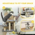 Three-Step Pet Stairs with Sisal Posts and Adjustable Top – Grey