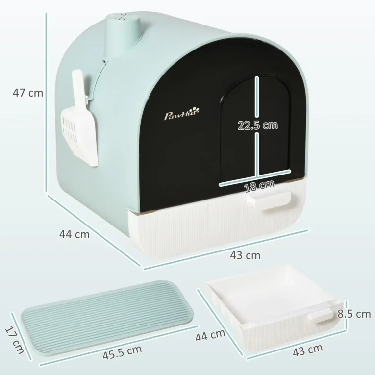 Covered Cat Litter Box with Filter and Scoop – Green