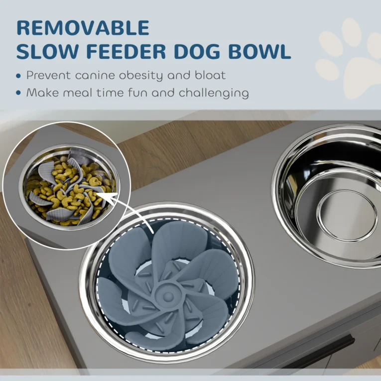 Raised Double Dog Feeding Station with Drawer – Grey, 2L Bowls Raised Double Dog Feeding Station with Drawer – Grey, 2L Bowls