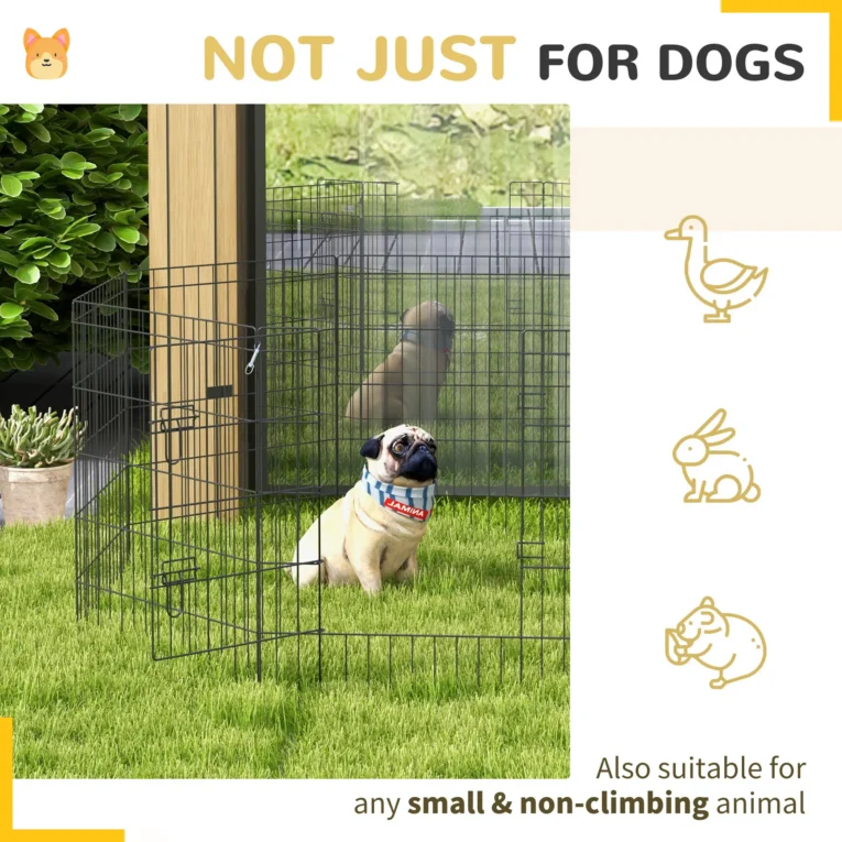 Eight-Panel Metal Dog Playpen with Door – Black