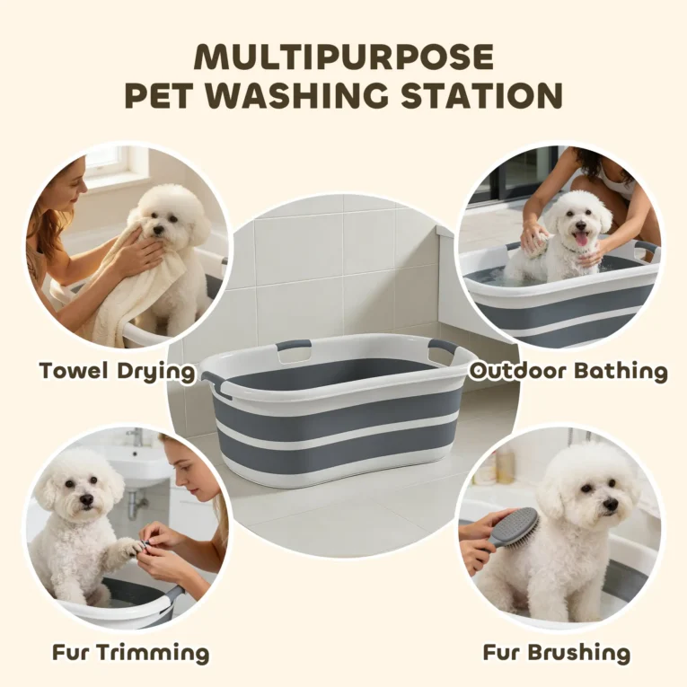Portable Foldable Dog Bathtub with Drain – Grey, White