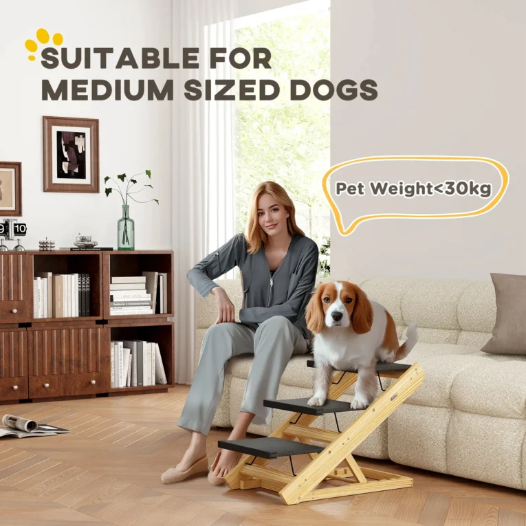 Adjustable Wooden Pet Steps and Ramp – Natural, 48.5cm Adjustable Wooden Pet Steps and Ramp – Natural, 48.5cm