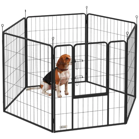 Six-Panel Steel Dog Playpen with Gate – Black, 100cm High