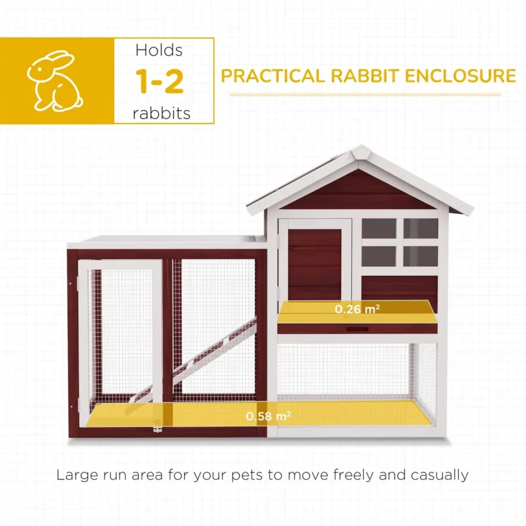 Wooden Rabbit Hutch with Side Run and Tray – Brown and White