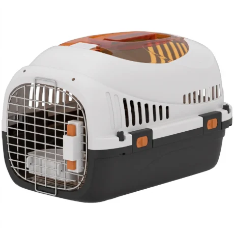 Hard-Shell Pet Carrier with Steel Door &ndash; Cream and Black, 49cm