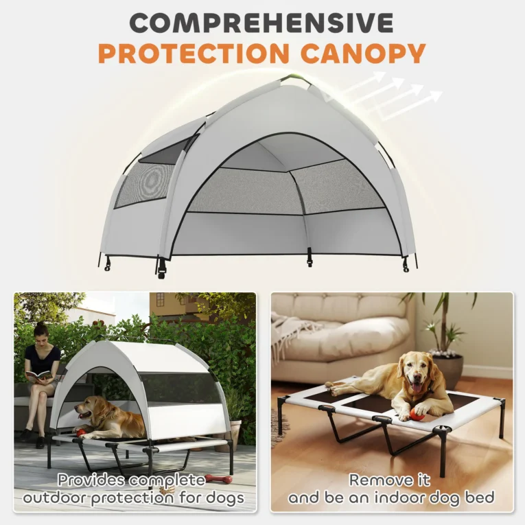 Large Raised Dog Bed with Removable Canopy – Grey, 106cm