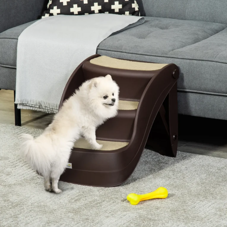 Folding Three-Step Pet Stairs – Brown, 38cm