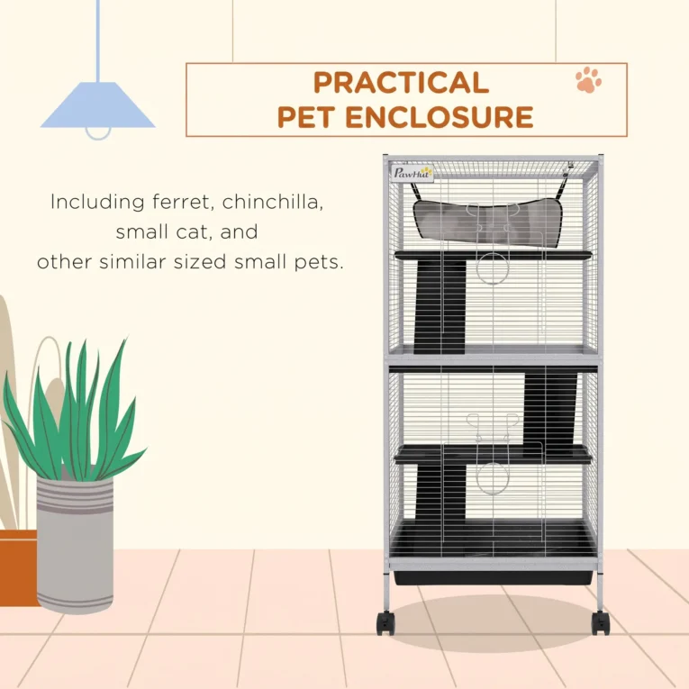 Small-Pet Habitat Play House with Wheels – Light Grey