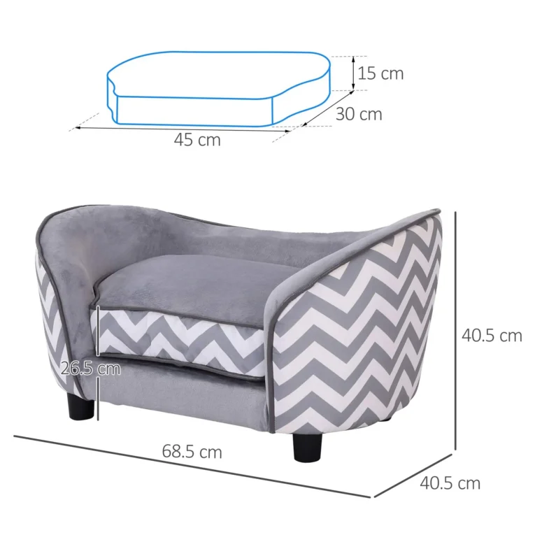 Compact Pet Sofa with Storage Pocket – Grey, 68.5cm