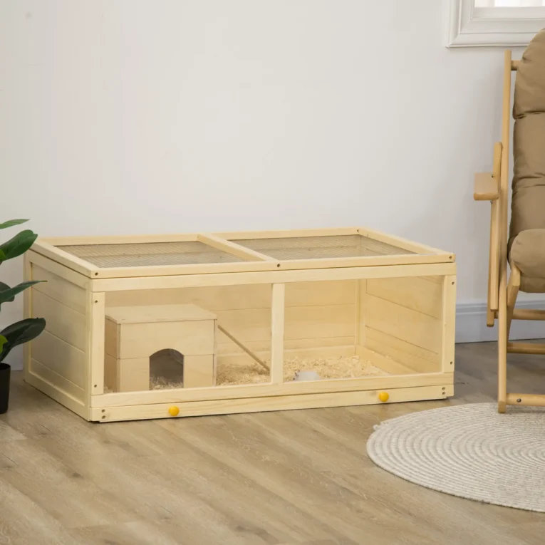 Wooden Hamster Habitat with Sliding Tray – Natural, 100cm Wooden Hamster Habitat with Sliding Tray – Natural, 100cm
