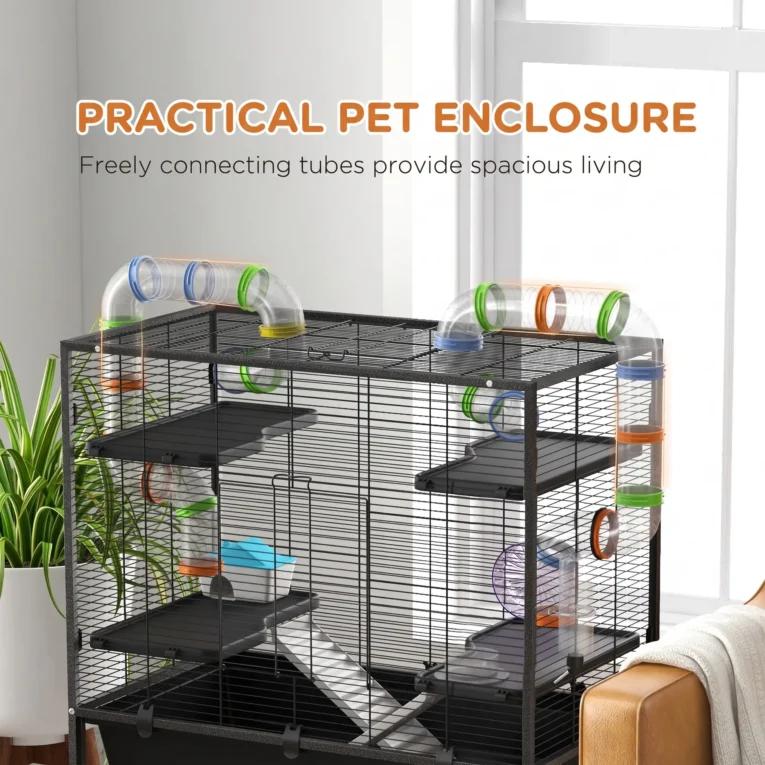 Large Hamster Cage with Tubes and Ramps – Multicoloured