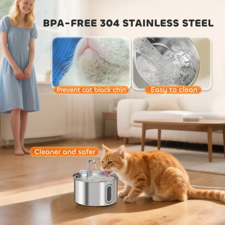 Stainless Steel Cat Drinking Fountain – 2.5L with Level Window Stainless Steel Cat Drinking Fountain – 2.5L with Level Window