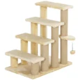 Four-Step Cat Stairs with Play Platform – Beige, 64cm