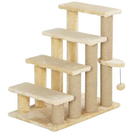 Four-Step Cat Stairs with Play Platform &ndash; Beige, 64cm