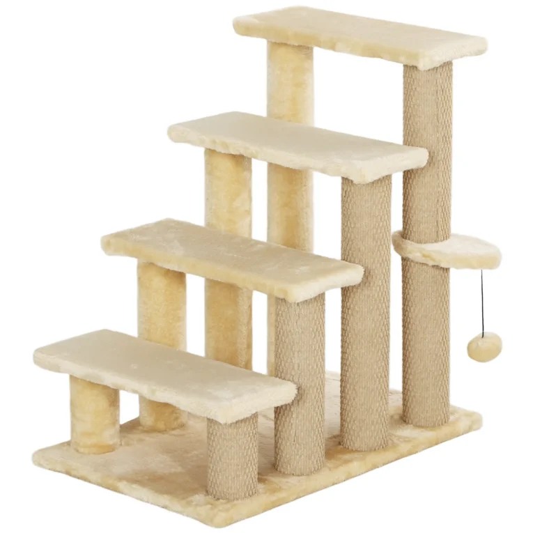Four-Step Cat Stairs with Play Platform – Beige, 64cm