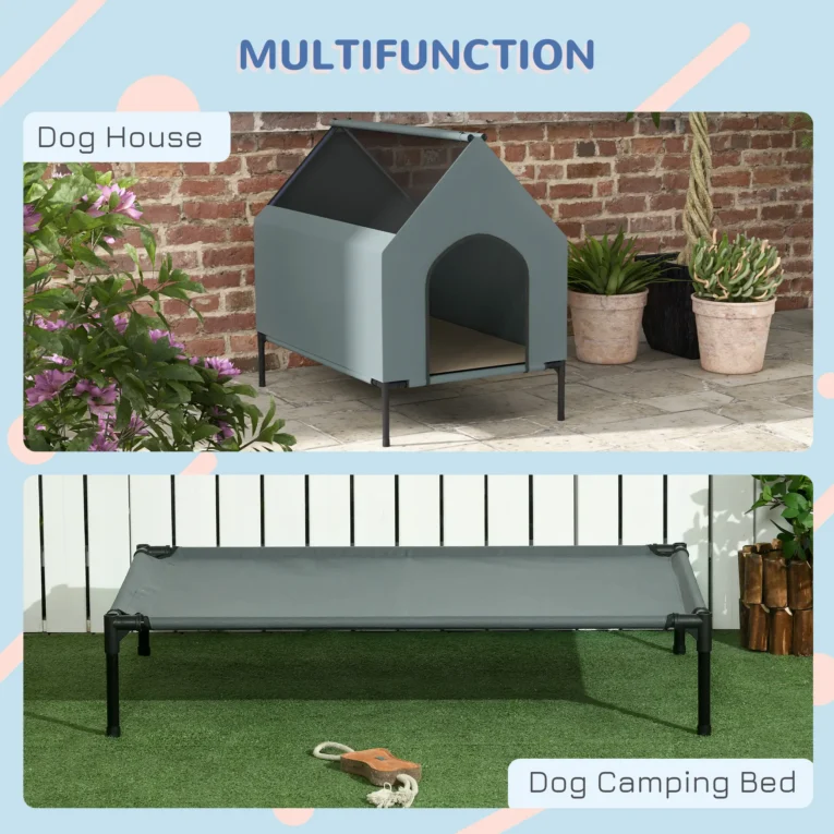 Raised Fabric Dog House with Removable Cover – Grey, 81cm