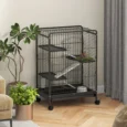 Four-Level Small Animal Cage with Wheels and Removable Tray – Black