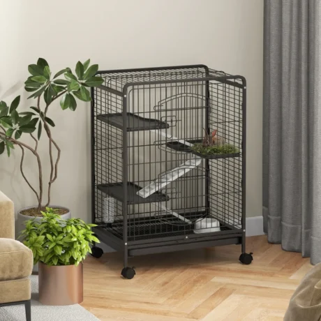 Four-Level Small Animal Cage with Wheels and Removable Tray &ndash; Black &ndash; detail 2