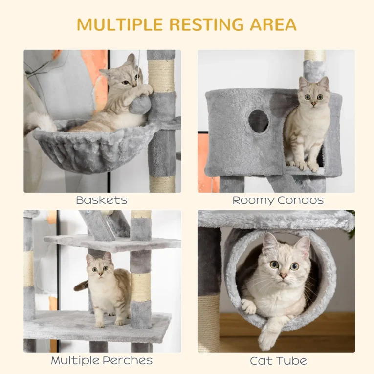 Cat Tree Indoor Adjustable Height 240-260cm – Light grey