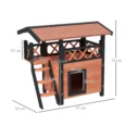 Outdoor Wooden Cat House with Balcony and Steps – Brown