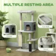 Cat Tower with Grooming Brush and Scratching Pad – Light Grey, 132cm