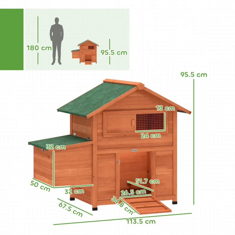 Raised Wooden Hen House with Nest Box and Perches – Orange, 113.5cm