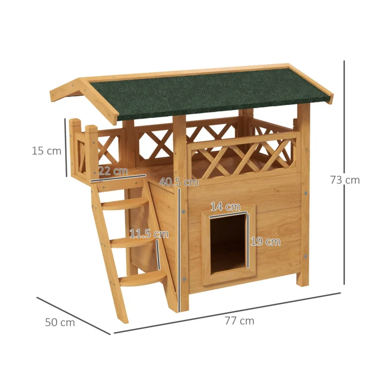 Outdoor Cat House Natural Wood 77x50x73cm – Natural wood finish, Green