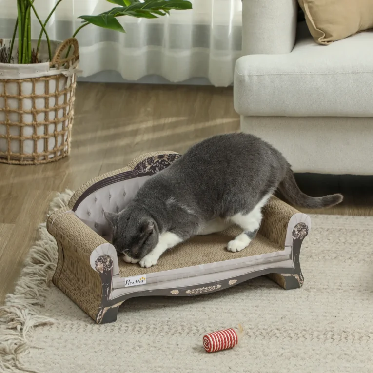 Cardboard Cat Scratching Sofa with Catnip – Brown, 56cm