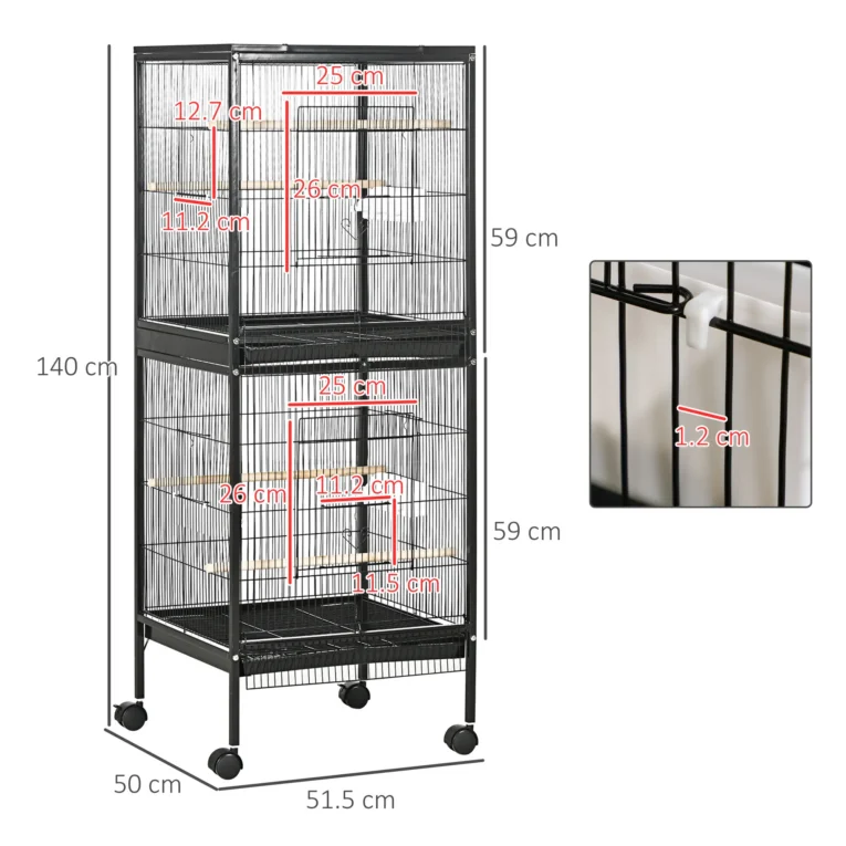 Large Bird Cage Aviary with Wheels – Black