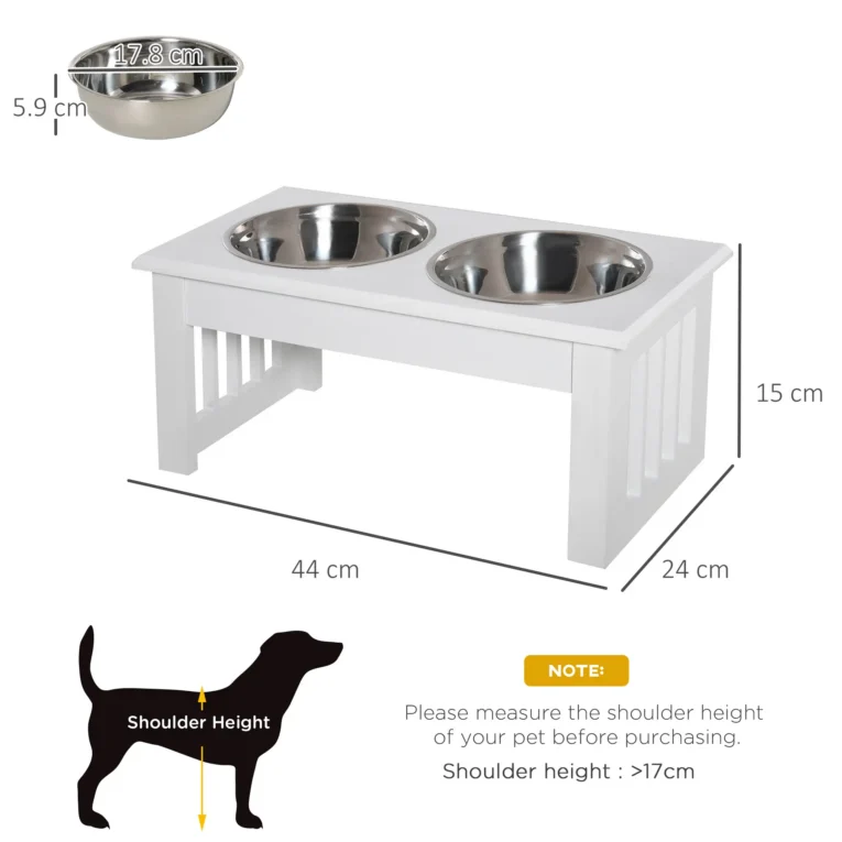 Raised Dog Feeding Bowls Stand Stainless Steel 44x24cm – White Raised Dog Feeding Bowls Stand Stainless Steel 44x24cm – White