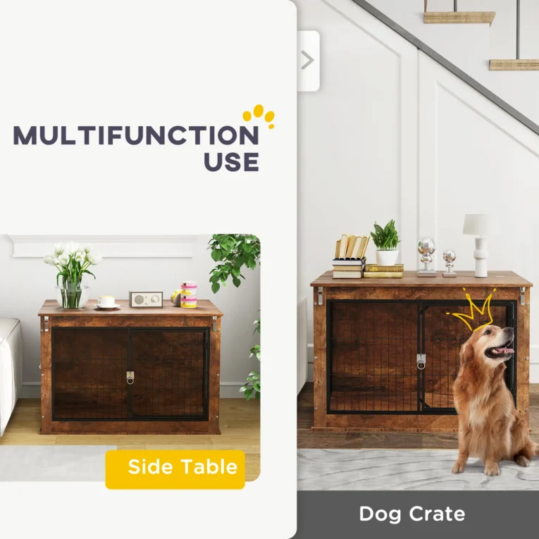 Dog Crate Furniture with Opening Top – Rustic Brown, 98cm