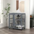 Wooden Indoor Cat Enclosure with Hammock and Wheels – Light Grey