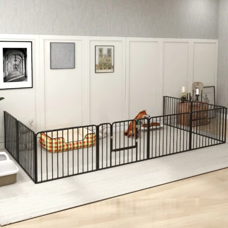Eight-Panel Steel Dog Playpen – Black, 60cm High