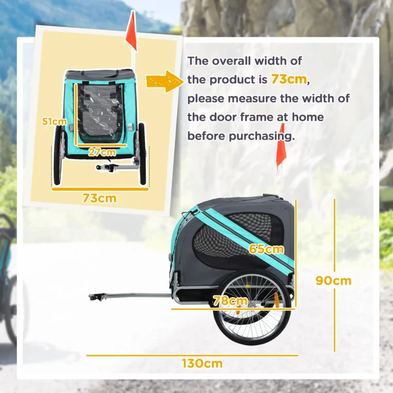 Folding Dog Bicycle Trailer – Light Blue and Grey, 30kg