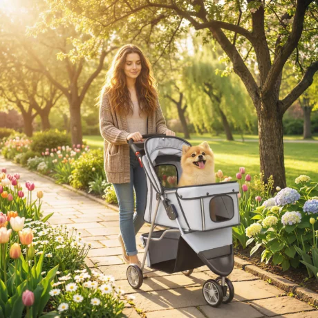 Three-Wheel Folding Pet Stroller – Grey, 10kg
