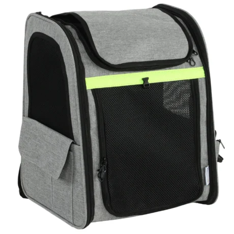 Expandable Pet Backpack with Mesh Doors &ndash; Light Grey, 10kg Capacity