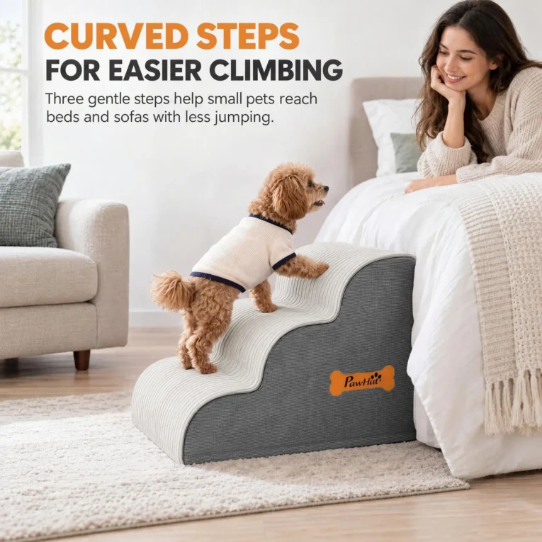 Dog Steps 3-Step Non-Slip Removable Cover – Light Grey