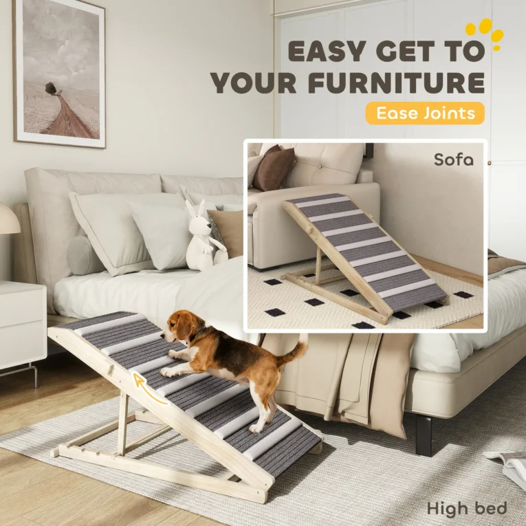 Adjustable Wooden Pet Ramp with Carpet Surface – Four Heights