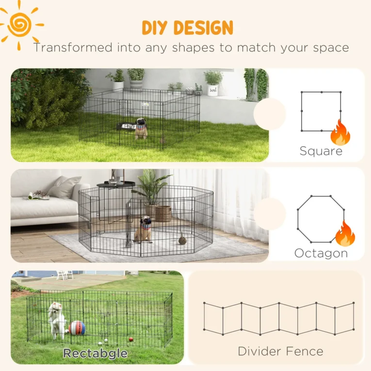 Dog Playpen Eight-Panel Metal Fence – Black