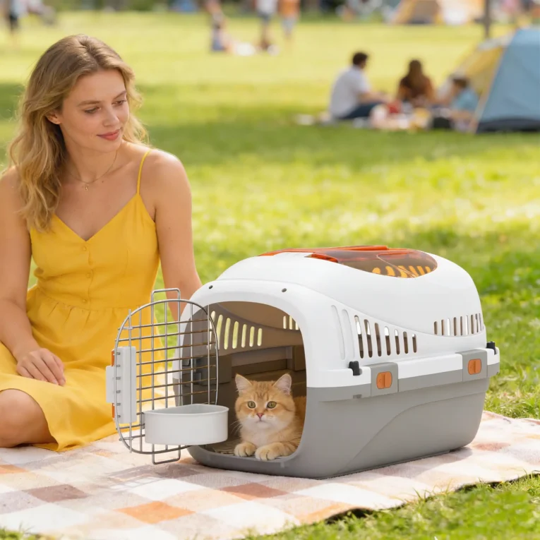 Hard-Shell Pet Carrier with Steel Door – Light Grey, 49cm