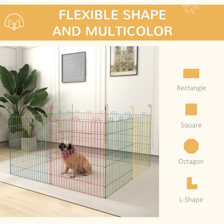 Eight-Panel Metal Pet Playpen – Multicolour, 60cm