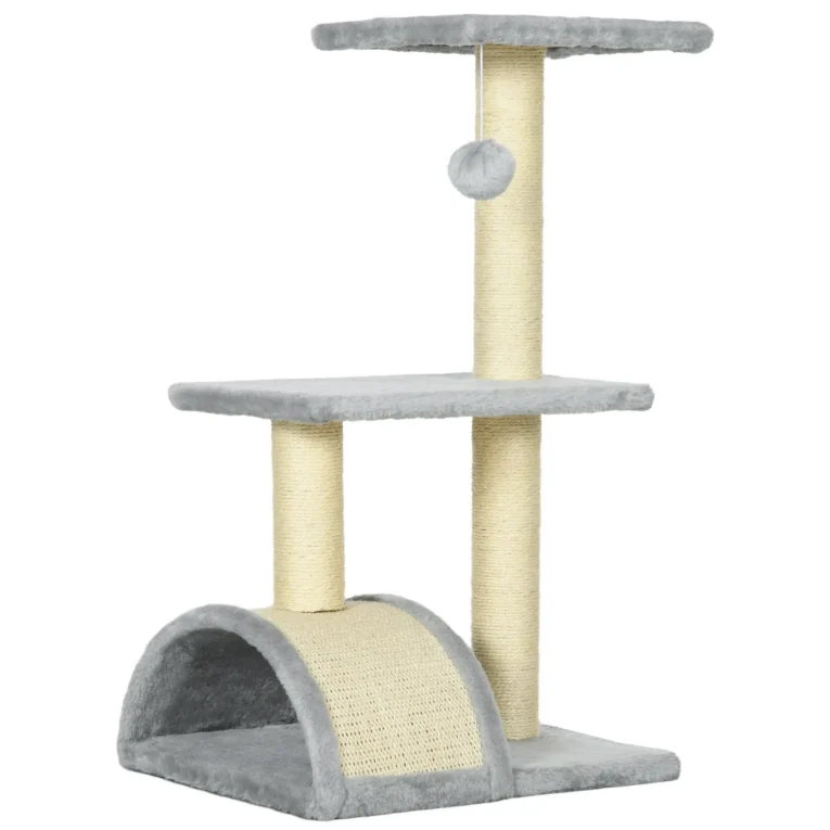 Cat Tower with Arched Scratch Pad – Light Grey, 72cm
