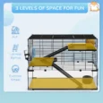 Three-Level Hamster Cage with Glass Base – Black, 76.5 × 48.5 × 54.5cm
