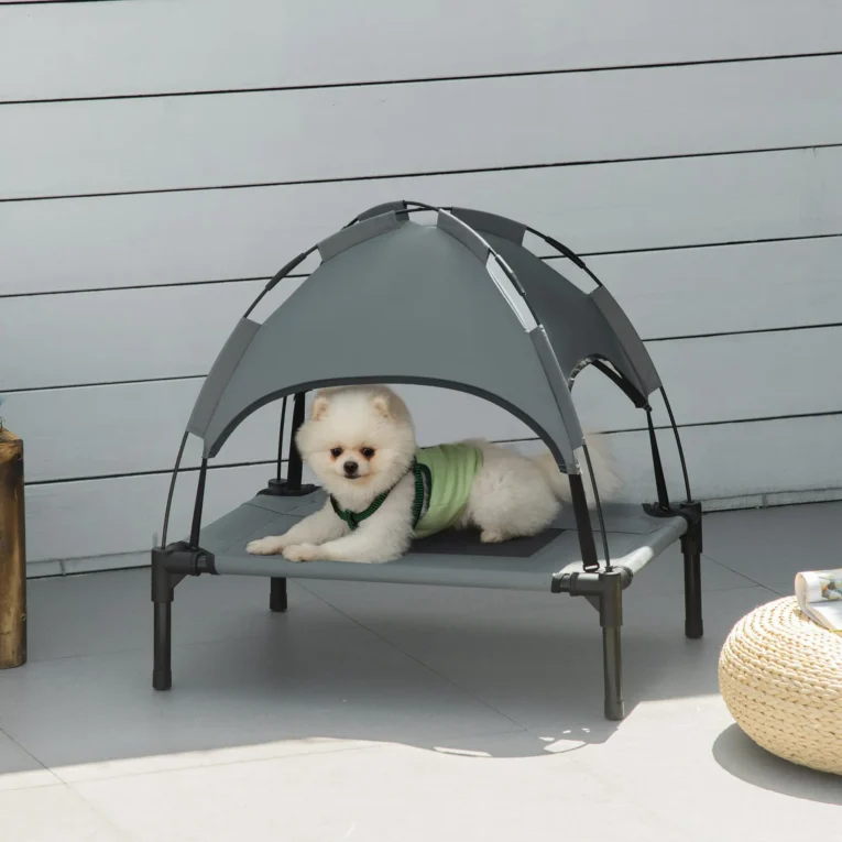 Elevated Dog Bed Cot with Canopy 61x46cm – Grey, Black