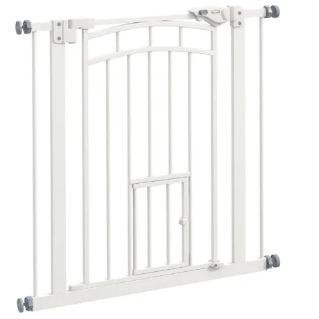 Dog Gate with Cat Door – White, 74–80cm