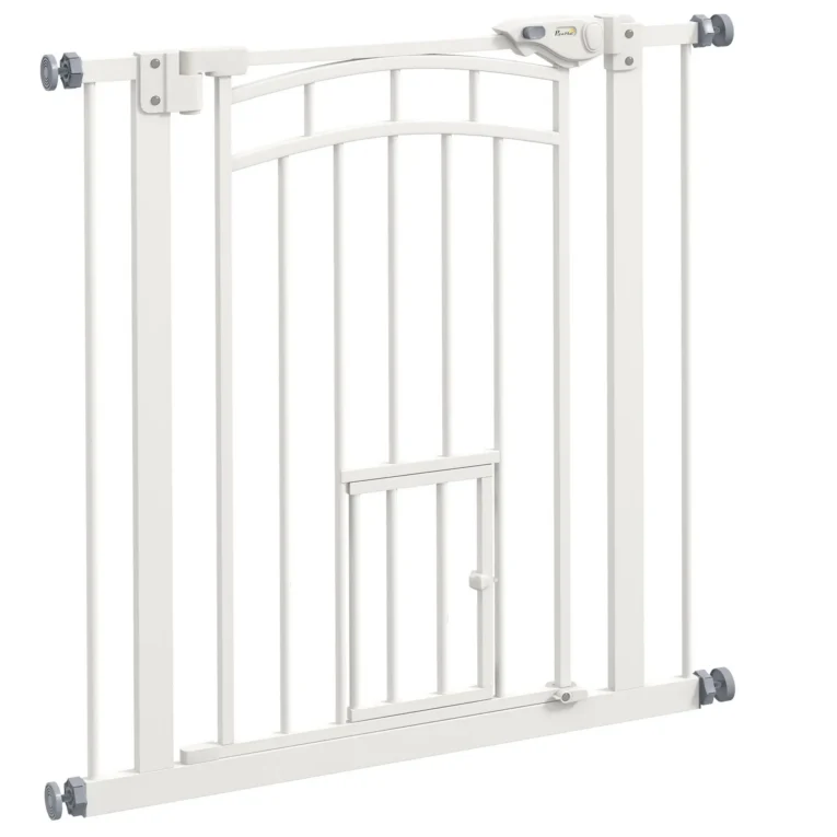 Dog Gate with Cat Door – White, 74–80cm
